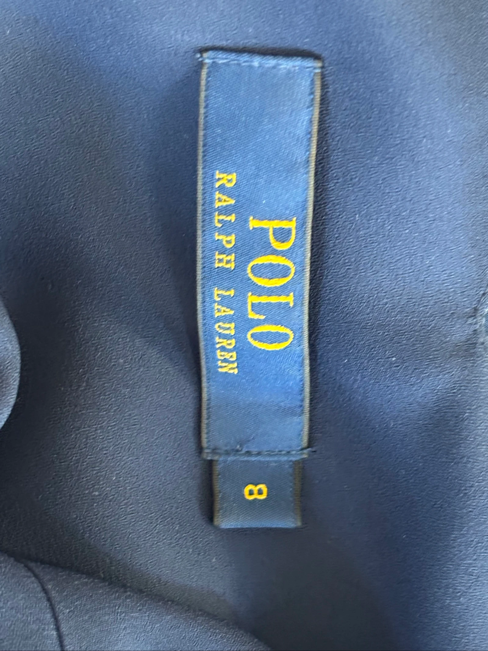Magnífico vestido forrado Polo Ralph Lauren 100% seda, azul-marinho com estampa de pequenas flores brancas. – photo 5